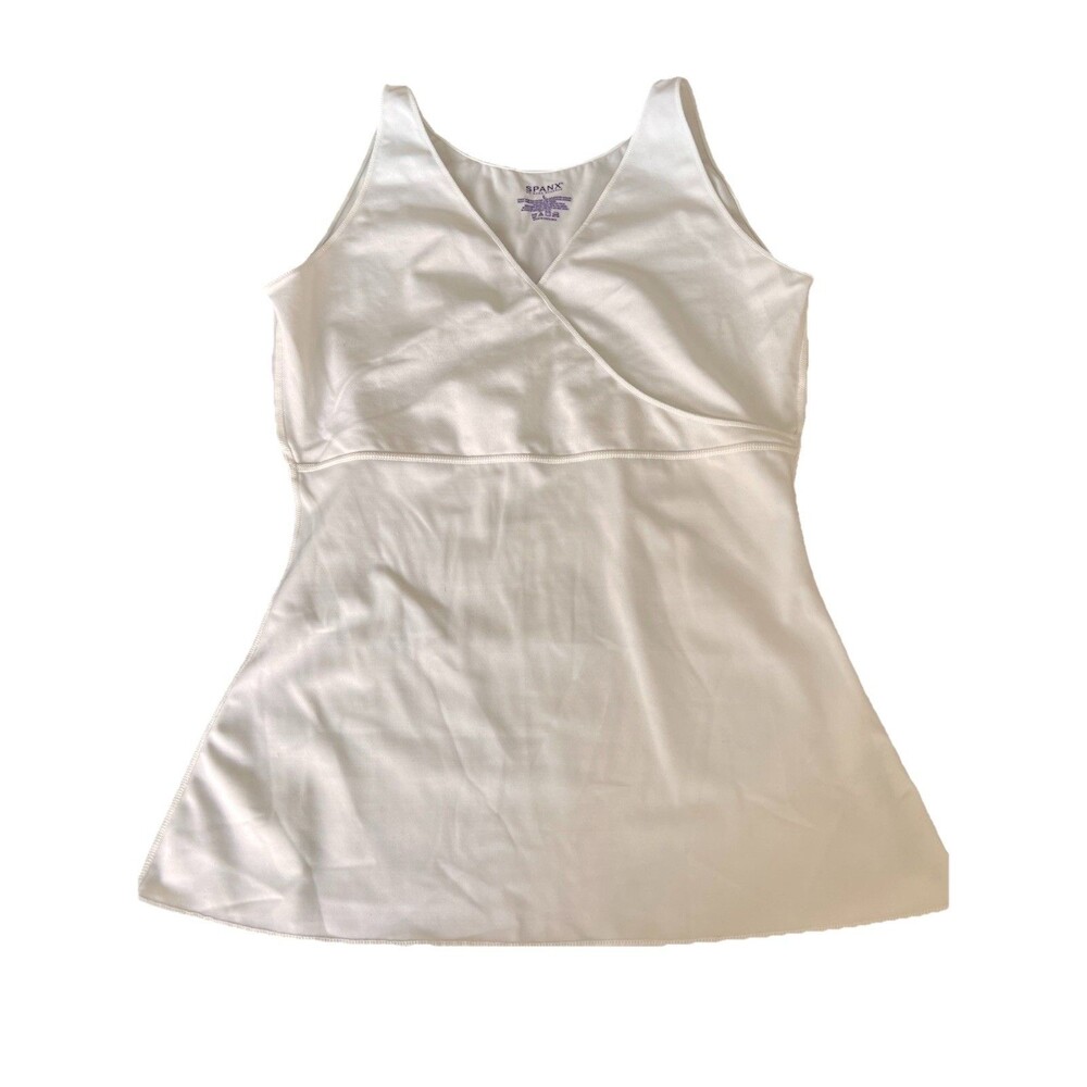Spanx White V Neck Camisole Cami Tank Longer Length Shaping Top #249 - Sz L